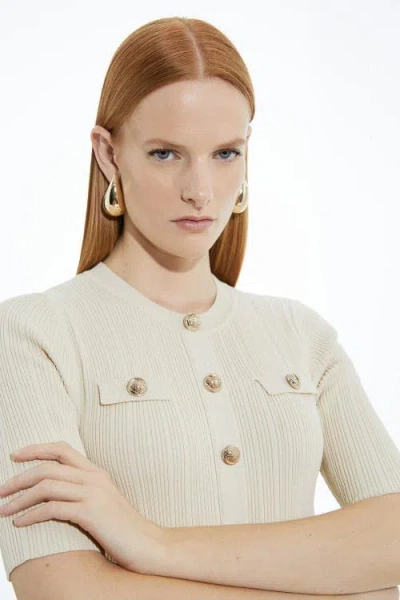 Karen Millen Rib Knit Military Trim Maxi Dress In White