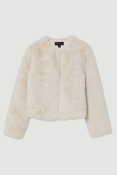 Karen Millen Collarless Faux Fur Jacket In White