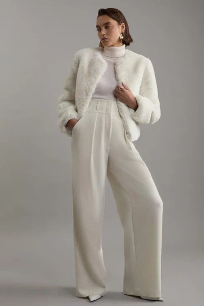 Karen Millen Collarless Faux Fur Jacket In White