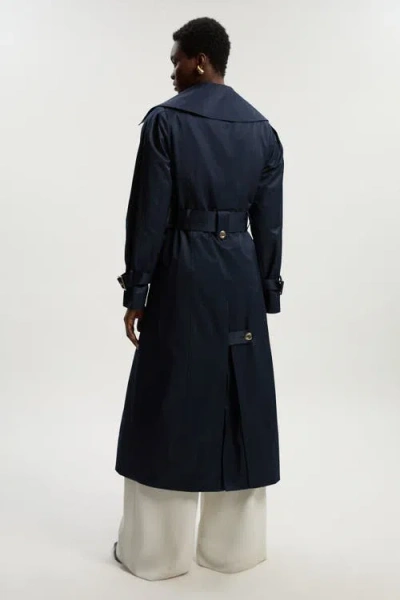 Karen Millen Cotton Sheen Belted Classic Trench Coat In Blue
