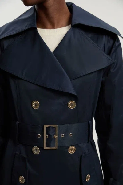 Karen Millen Cotton Sheen Belted Classic Trench Coat In Blue