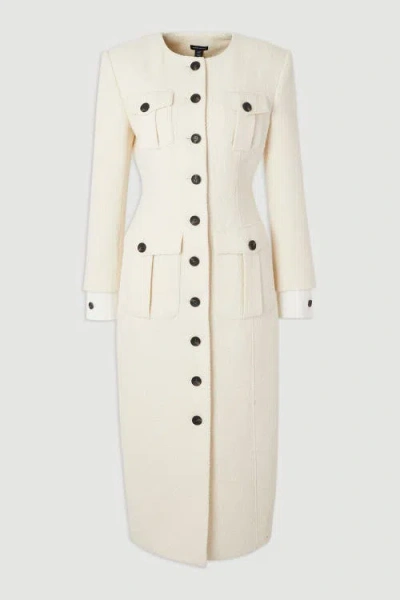 Karen Millen Tailored Pocket Front Midi Dress In White