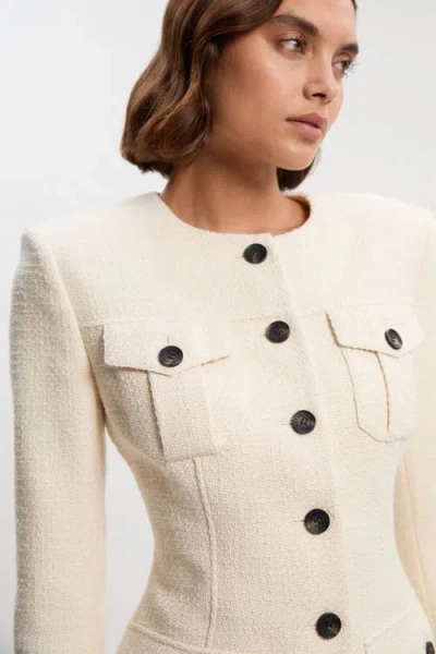 Karen Millen Tailored Pocket Front Midi Dress In White