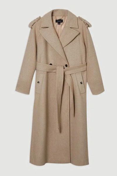 Karen Millen Wool Tailored Belted Midi Coat In Brown