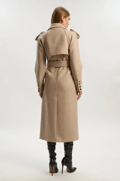 Karen Millen Wool Tailored Belted Midi Coat In Brown