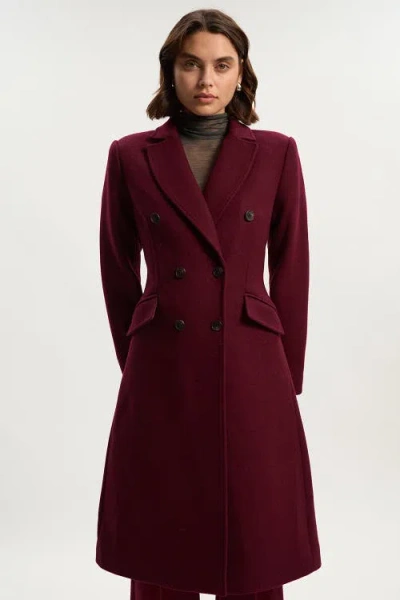 Karen Millen Wool Double Breasted Midi Coat In Burgundy