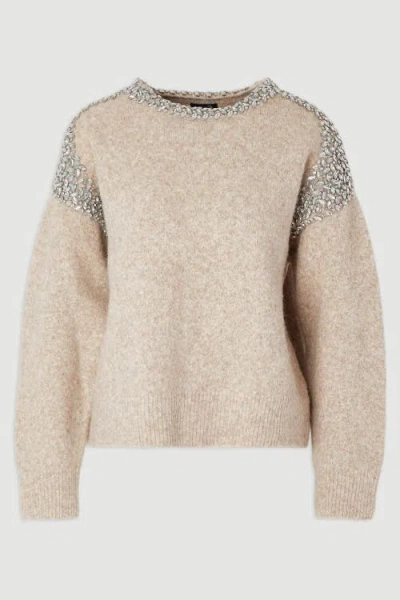 Karen Millen Embellished Trim Cosy Knit Jumper In Gray