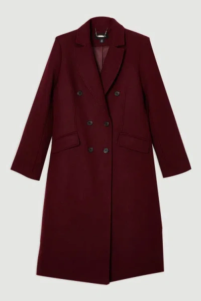 Karen Millen Wool Double Breasted Midi Coat In Burgundy