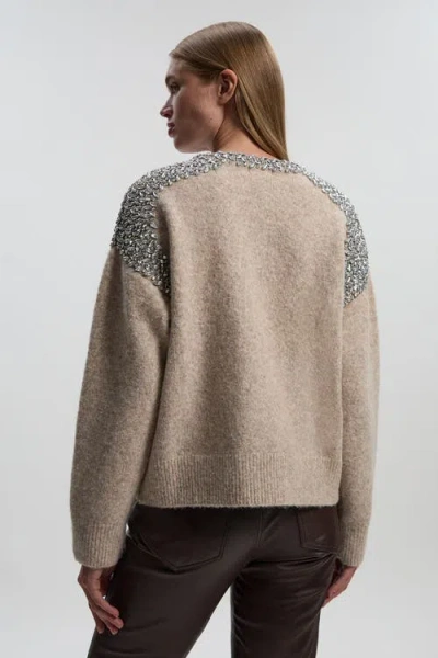 Karen Millen Embellished Trim Cosy Knit Jumper In Gray