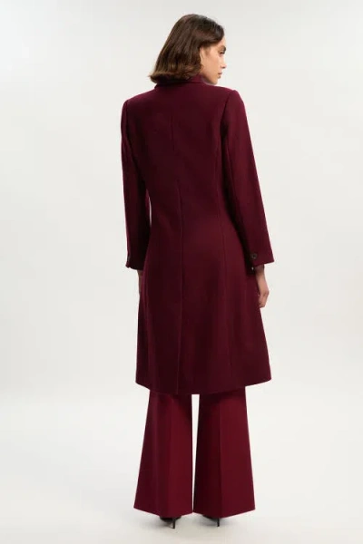 Karen Millen Wool Double Breasted Midi Coat In Burgundy