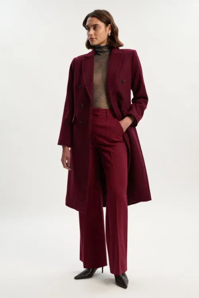 Karen Millen Wool Double Breasted Midi Coat In Burgundy