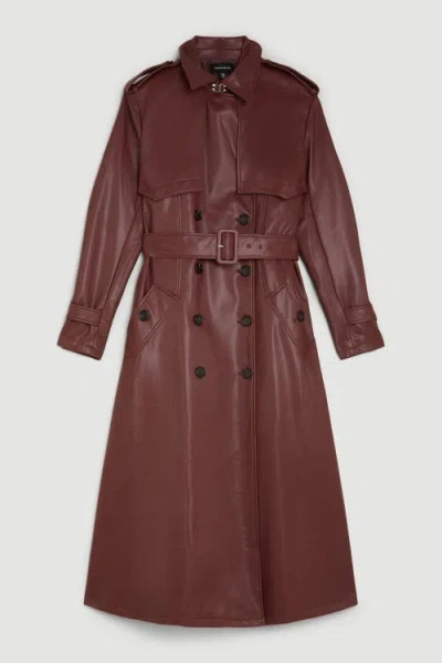 Karen Millen Tailored Faux Leather Belted Trench Coat In Brown