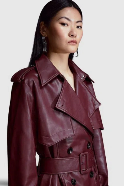 Karen Millen Tailored Faux Leather Belted Trench Coat In Brown