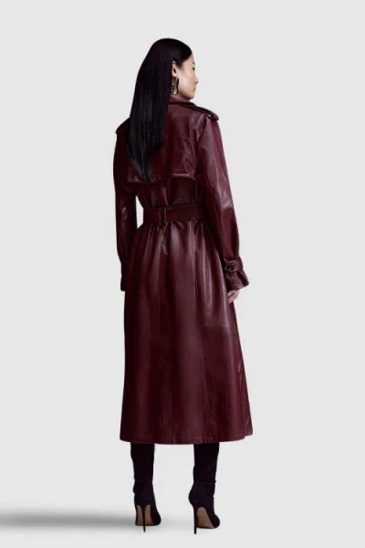 Karen Millen Tailored Faux Leather Belted Trench Coat In Brown
