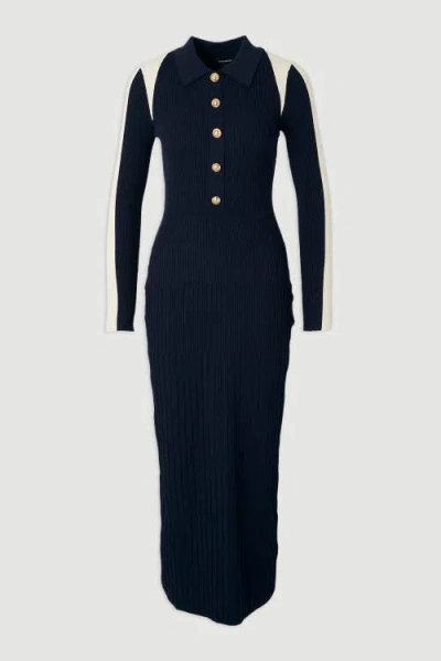 Karen Millen Rib Knit Colour Block Midi Dress In Blue