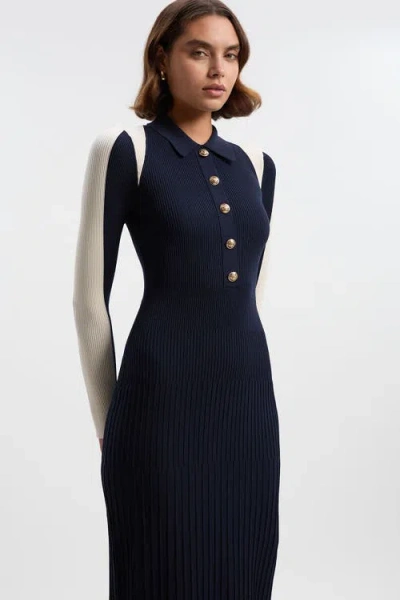 Karen Millen Rib Knit Colour Block Midi Dress In Blue