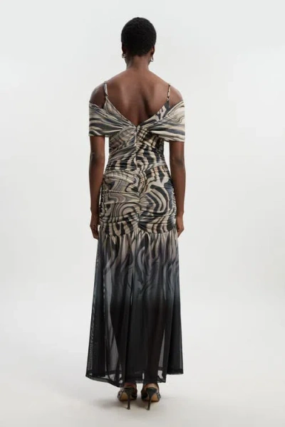 Karen Millen Petite Marble Print Mesh Maxi Dress In Multi