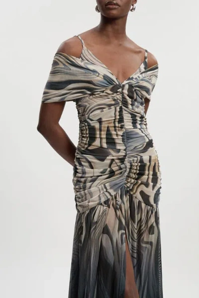 Karen Millen Petite Marble Print Mesh Maxi Dress In Multi