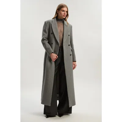 Karen Millen Wool Double Breasted Tailored Maxi Coat In Gray