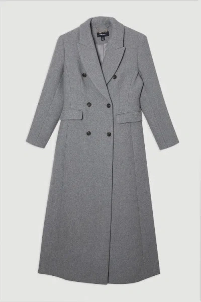 Karen Millen Wool Double Breasted Tailored Maxi Coat In Gray