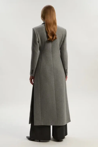 Karen Millen Wool Double Breasted Tailored Maxi Coat In Gray