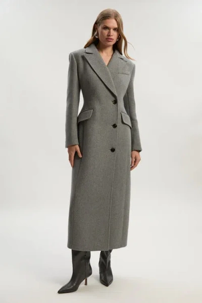 Karen Millen Wool Blend Tailored Fitted Maxi Coat In Gray