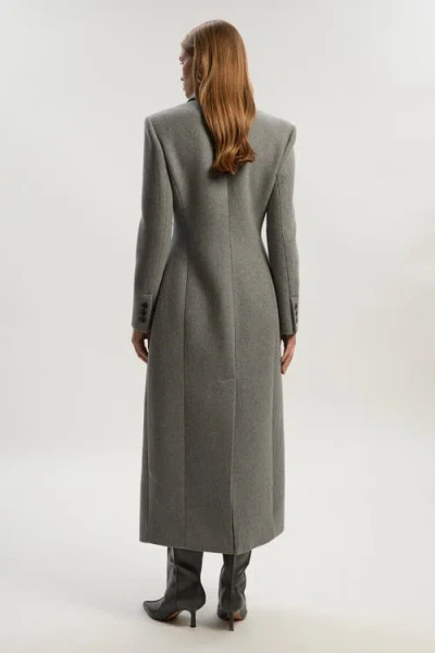 Karen Millen Wool Blend Tailored Fitted Maxi Coat In Gray