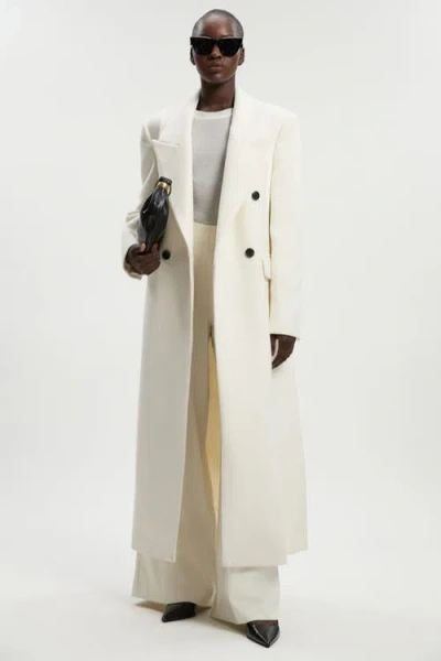 Karen Millen Brushed Wool Double Breasted Maxi Coat In White