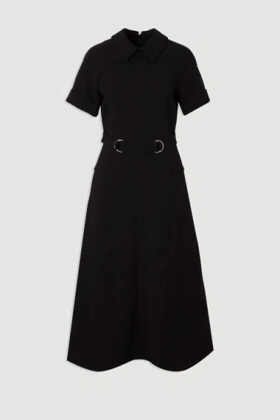 Karen Millen Stretch Tab Detail Full Midi Dress In Black