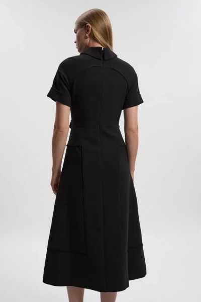 Karen Millen Stretch Tab Detail Full Midi Dress In Black