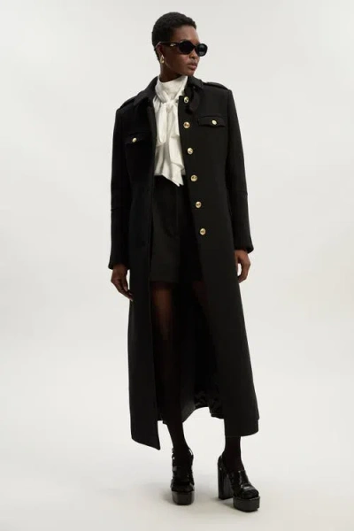 Karen Millen Wool Military Tailored Maxi Coat In Black