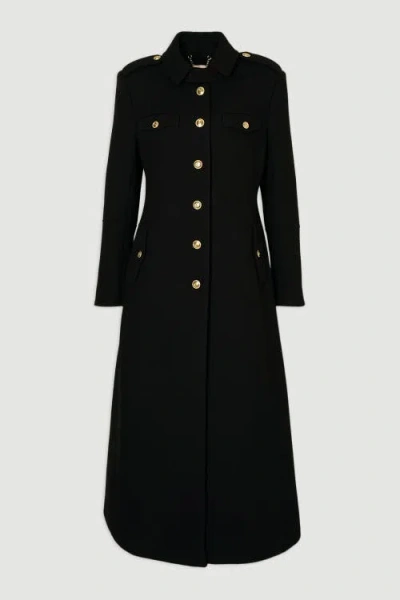 Karen Millen Wool Military Tailored Maxi Coat In Black