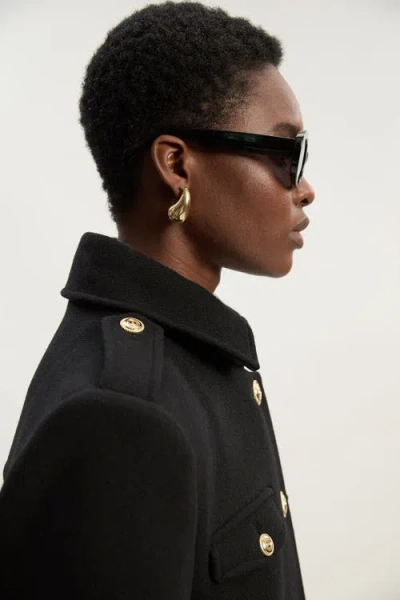 Karen Millen Wool Military Tailored Maxi Coat In Black