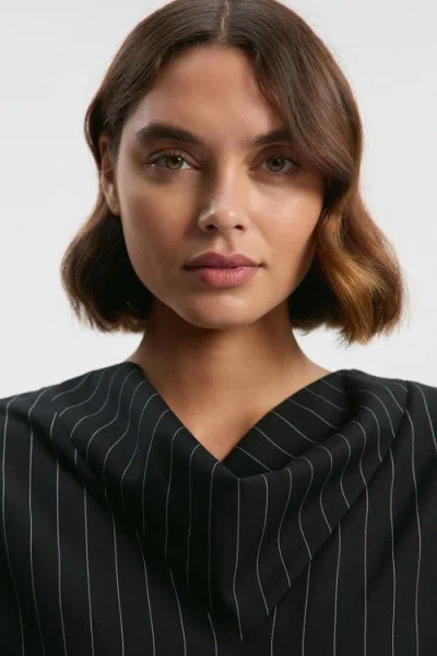 Karen Millen Pinstripe Cowl Neck Midi Dress In Black