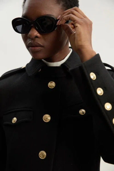 Karen Millen Wool Military Tailored Maxi Coat In Black