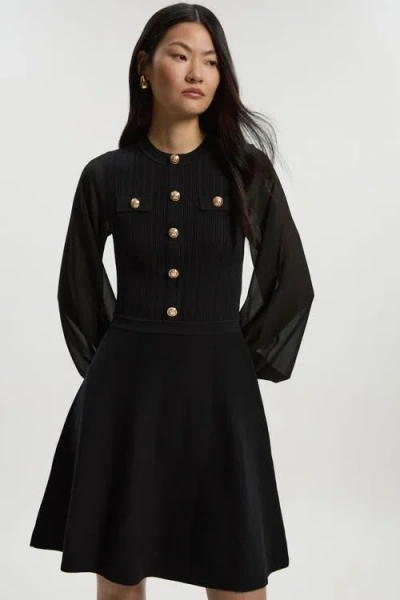 Karen Millen Chiffon Sleeve Mini Knit Dress In Black