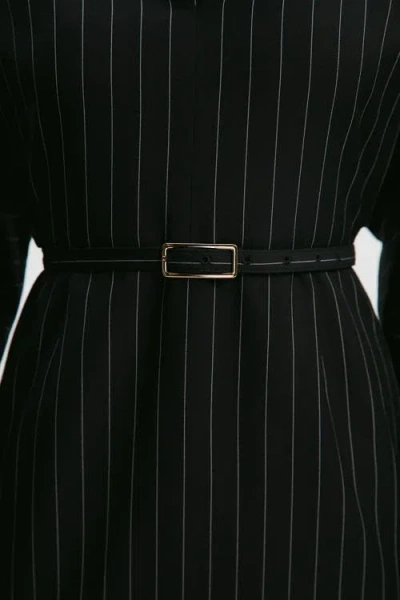 Karen Millen Pinstripe Cowl Neck Midi Dress In Black