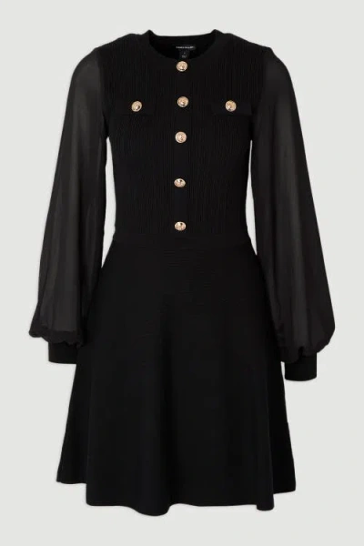 Karen Millen Chiffon Sleeve Mini Knit Dress In Black