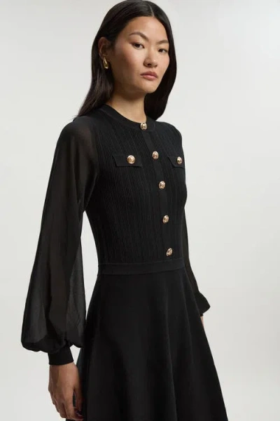 Karen Millen Chiffon Sleeve Mini Knit Dress In Black