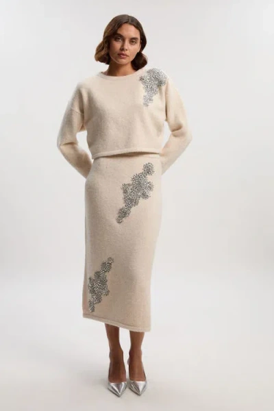 Karen Millen Wool Embellished Crew Neck Jumper In White