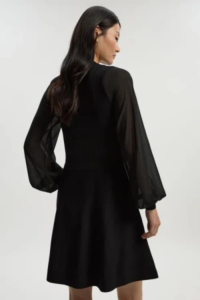 Karen Millen Chiffon Sleeve Mini Knit Dress In Black