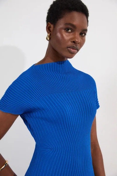 Karen Millen Stitch Detail Knit Midi Dress In Blue