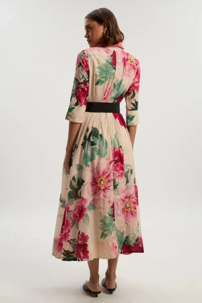 Karen Millen Floral Woven Belted Maxi Shirt Dress In Pink