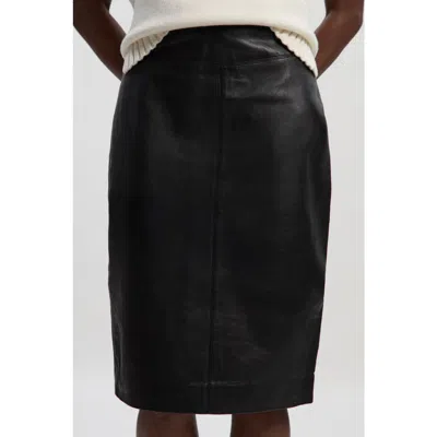 Karen Millen Leather Signature Pencil Skirt In Black
