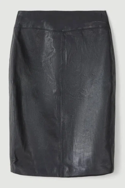 Karen Millen Leather Signature Pencil Skirt In Black