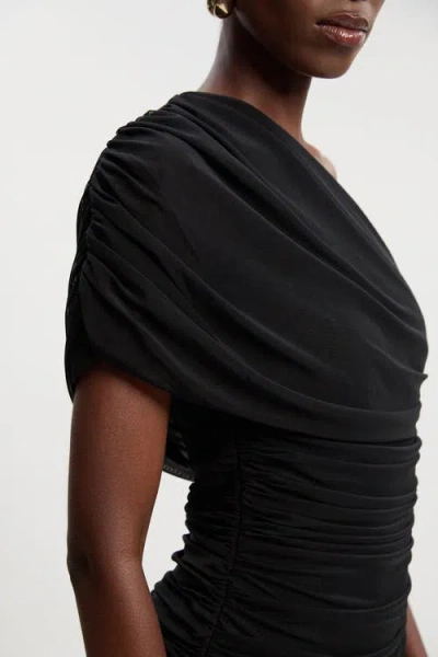 Karen Millen Mesh Asymmetric Neck Knit Maxi Dress In Black