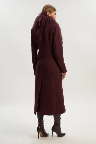 Karen Millen Wool Detachable Collar Midi Coat In Burgundy
