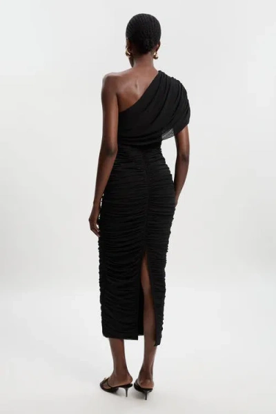 Karen Millen Mesh Asymmetric Neck Knit Maxi Dress In Black