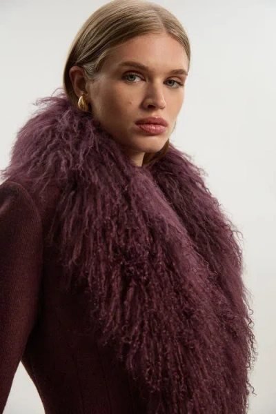 Karen Millen Wool Detachable Collar Midi Coat In Burgundy