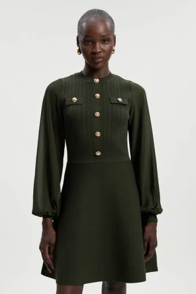 Karen Millen Petite Mini Dress With Chiffon Sleeve In Green